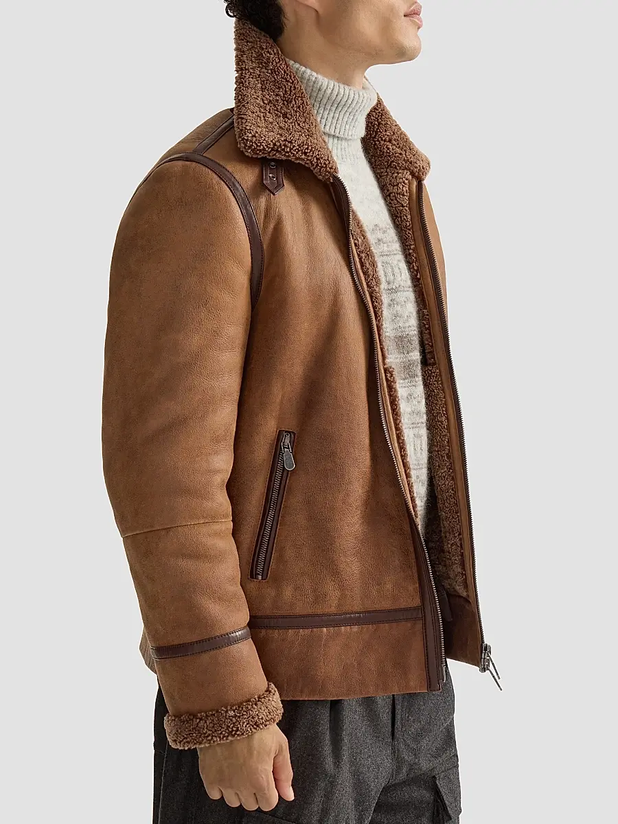 Brunello Cucinelli Men's Vintage-Effect Shearling Aviator Jacket | Thumbnail 5 Brunello Cucinelli Men's Vintage-Effect Shearling Aviator Jacket | Thumbnail 5