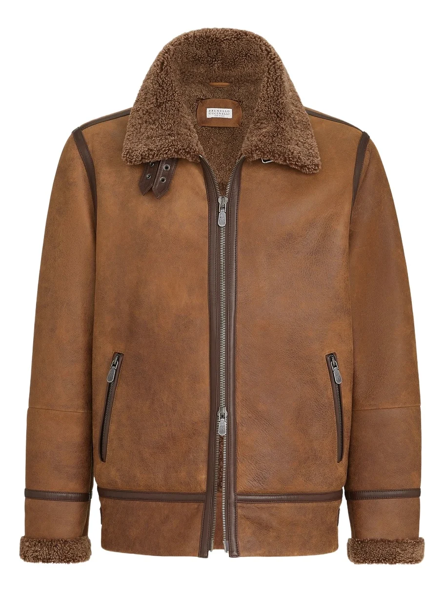 Men's Vintage-Effect Shearling Aviator Jacket Men's Vintage-Effect Shearling Aviator Jacket