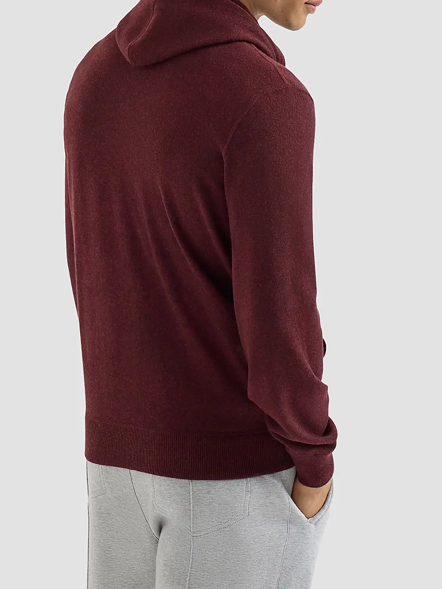 Brunello Cucinelli Men's Cashmere Hooded Knit Sweatshirt with Zipper - Burgundy | Thumbnail 4 Brunello Cucinelli Men's Cashmere Hooded Knit Sweatshirt with Zipper - Burgundy | Thumbnail 4