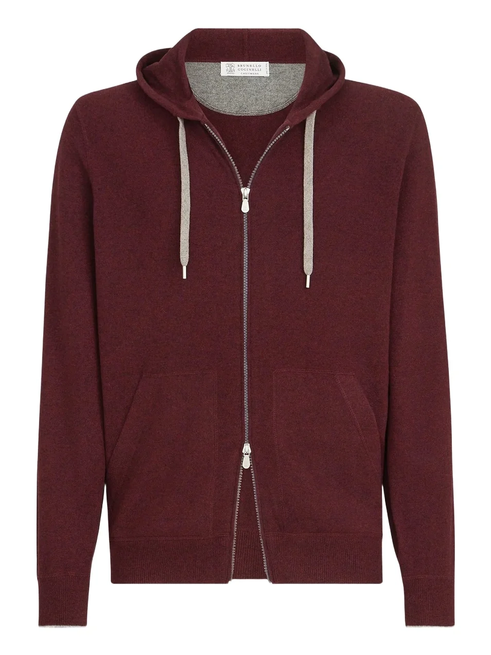 Men's Cashmere Hooded Knit Sweatshirt with Zipper - Burgundy