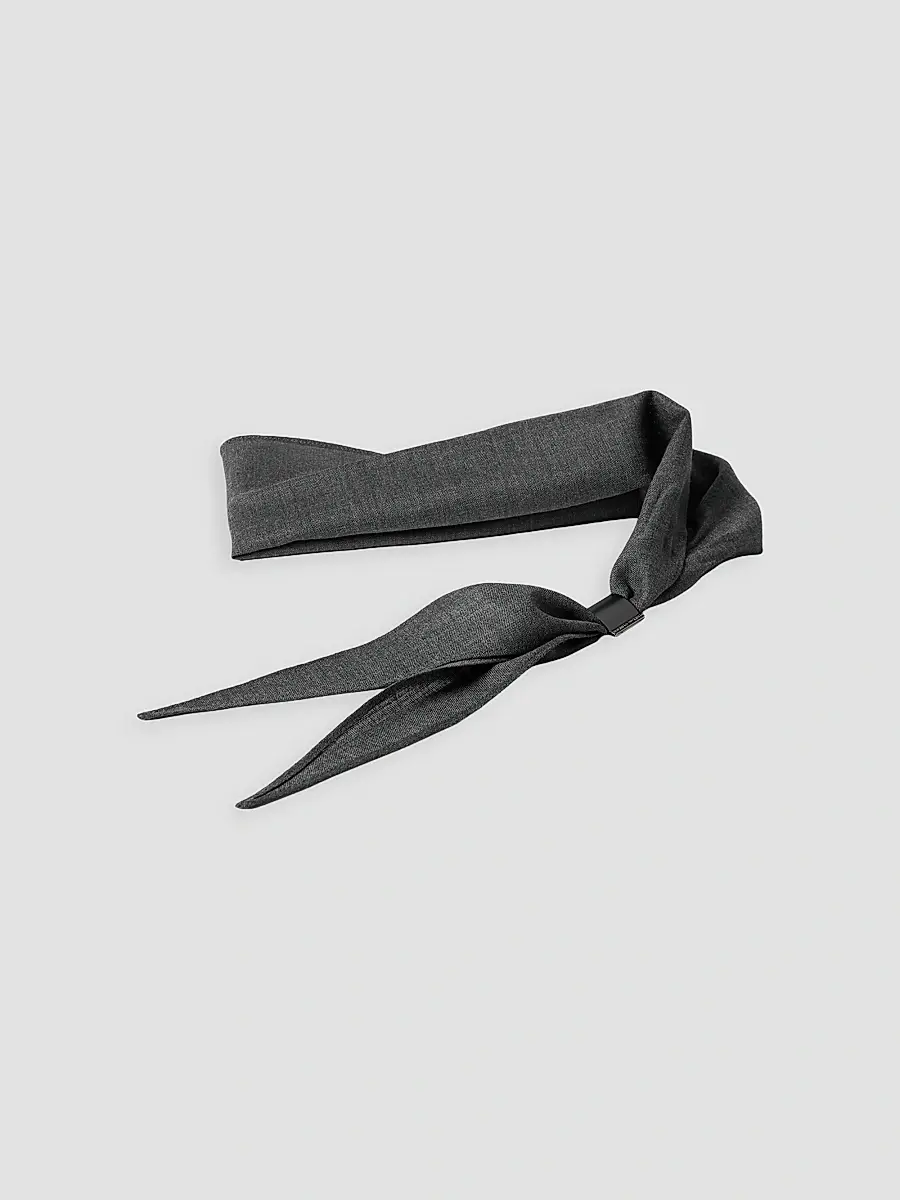 Brunello Cucinelli Women's Virgin Wool Organza Necktie with Monili - Dark Grey | Thumbnail 3