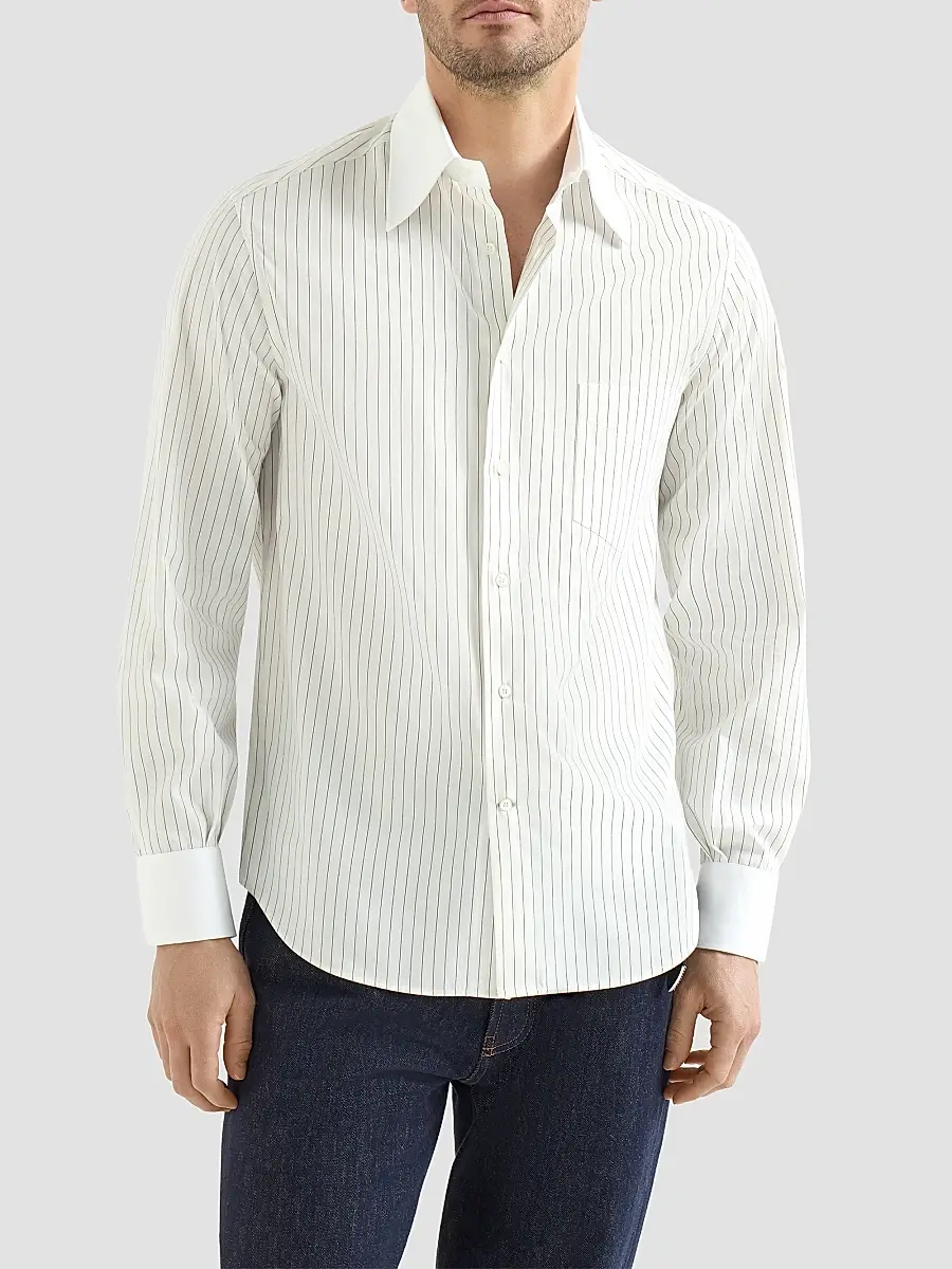 Brunello Cucinelli Men's Striped Cotton and Silk Shirt - White | Thumbnail 3 Brunello Cucinelli Men's Striped Cotton and Silk Shirt - White | Thumbnail 3
