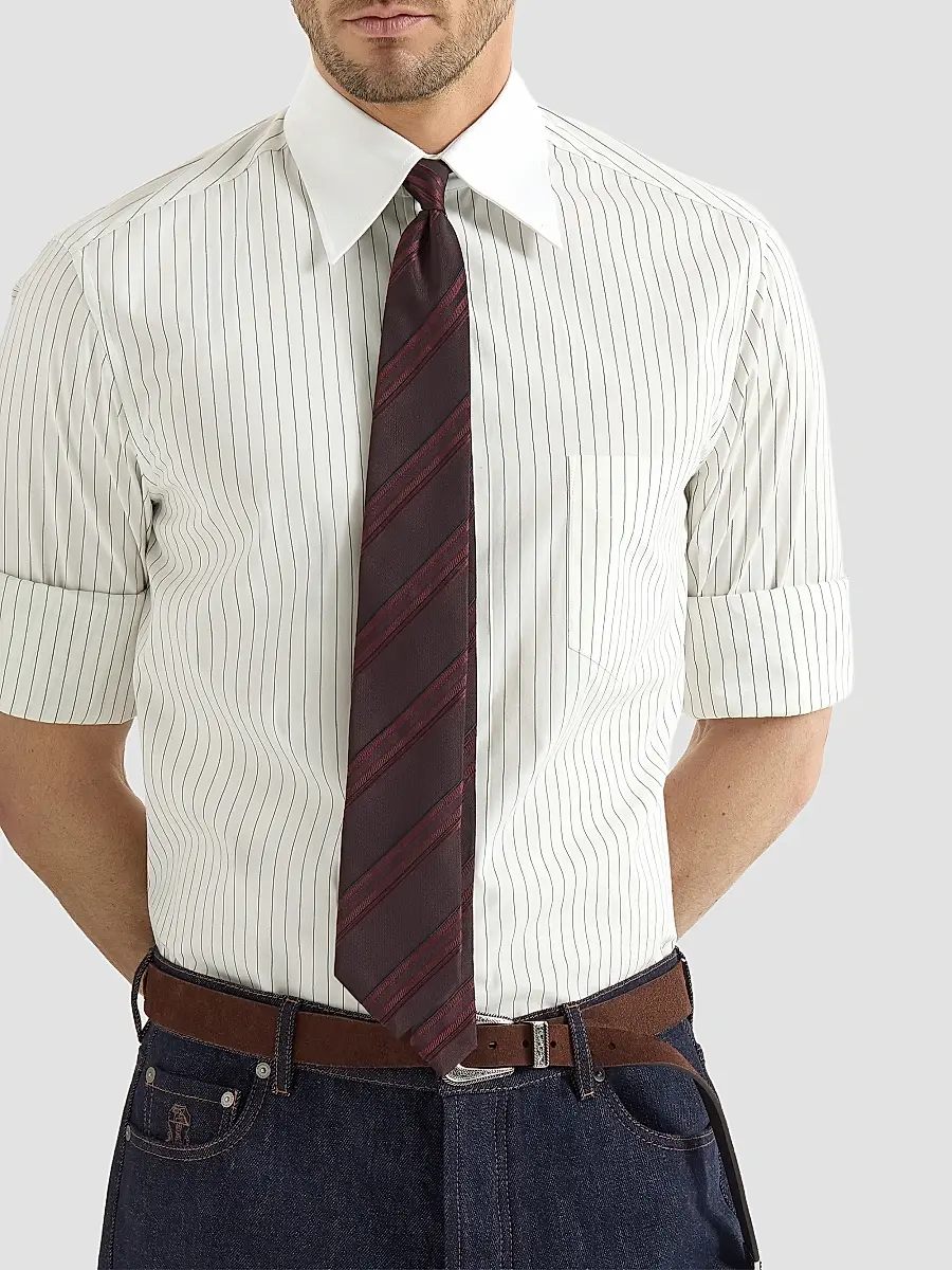 Brunello Cucinelli Men's Striped Cotton and Silk Shirt - White | Thumbnail 5 Brunello Cucinelli Men's Striped Cotton and Silk Shirt - White | Thumbnail 5