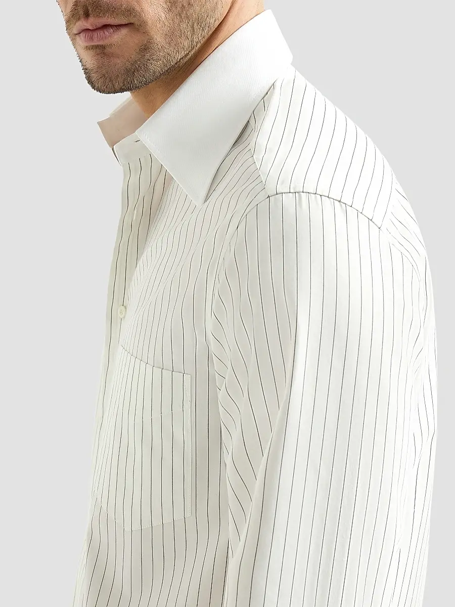 Brunello Cucinelli Men's Striped Cotton and Silk Shirt - White | Thumbnail 6 Brunello Cucinelli Men's Striped Cotton and Silk Shirt - White | Thumbnail 6