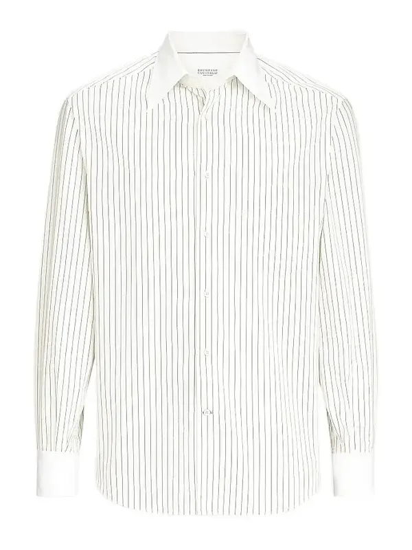 Men's Striped Cotton and Silk Shirt - White Men's Striped Cotton and Silk Shirt - White