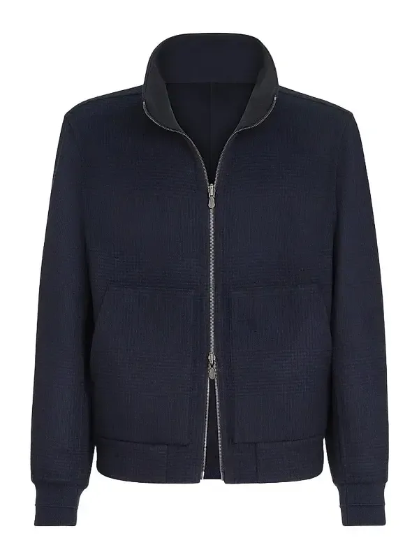 Brunello Cucinelli Men's Hand-Crafted Reversible Bomber Jacket in Cashmere Prince of Wales