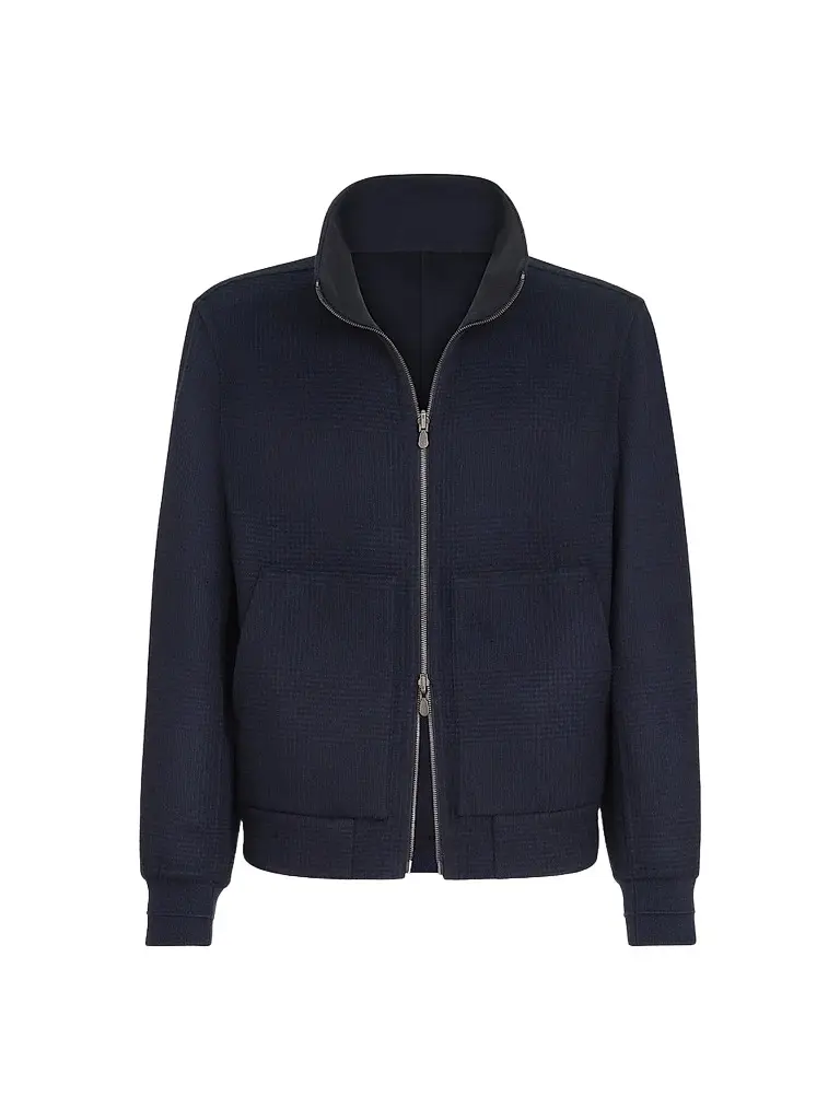 Brunello Cucinelli Men's Hand-Crafted Reversible Bomber Jacket in Cashmere Prince of Wales | Image 1 Brunello Cucinelli Men's Hand-Crafted Reversible Bomber Jacket in Cashmere Prince of Wales | Image 1