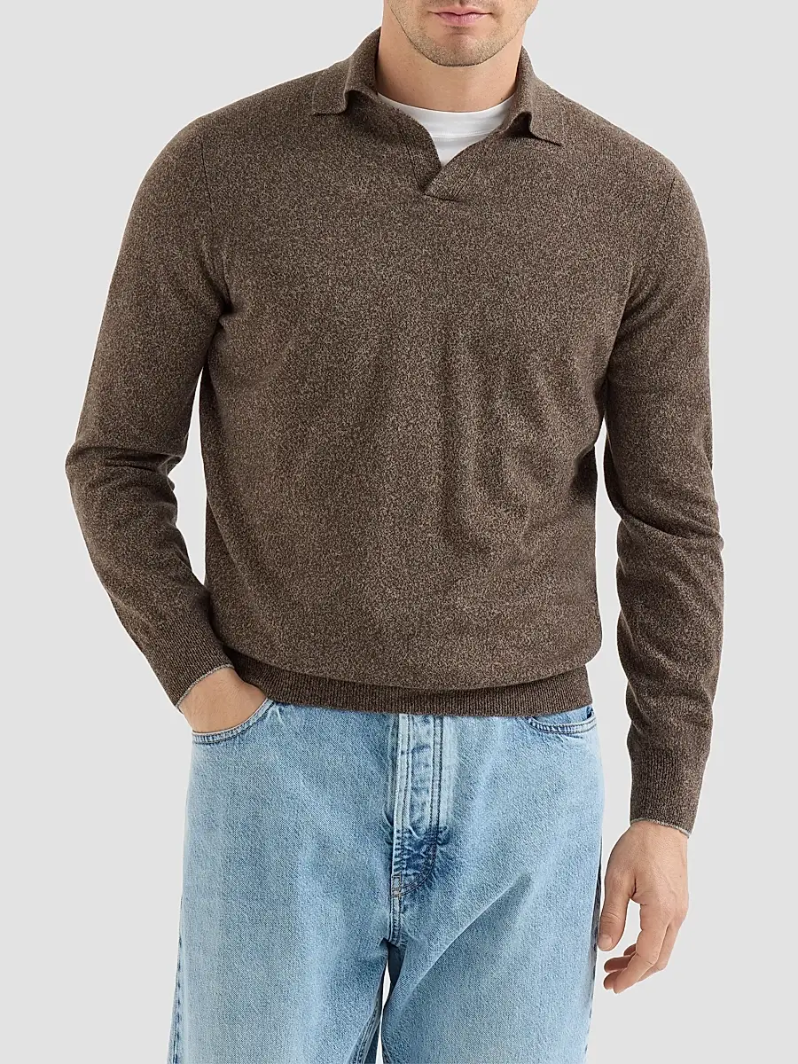 Brunello Cucinelli Men's Mouliné Cashmere Knit Polo Shirt | Thumbnail 2 Brunello Cucinelli Men's Mouliné Cashmere Knit Polo Shirt | Thumbnail 2
