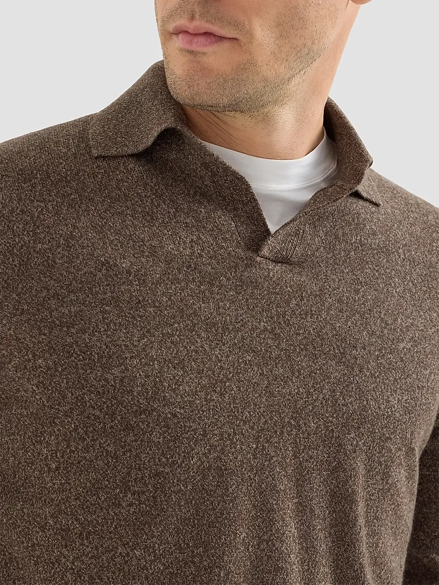 Brunello Cucinelli Men's Mouliné Cashmere Knit Polo Shirt | Thumbnail 4 Brunello Cucinelli Men's Mouliné Cashmere Knit Polo Shirt | Thumbnail 4