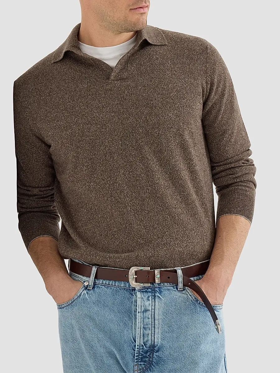 Brunello Cucinelli Men's Mouliné Cashmere Knit Polo Shirt | Thumbnail 5 Brunello Cucinelli Men's Mouliné Cashmere Knit Polo Shirt | Thumbnail 5