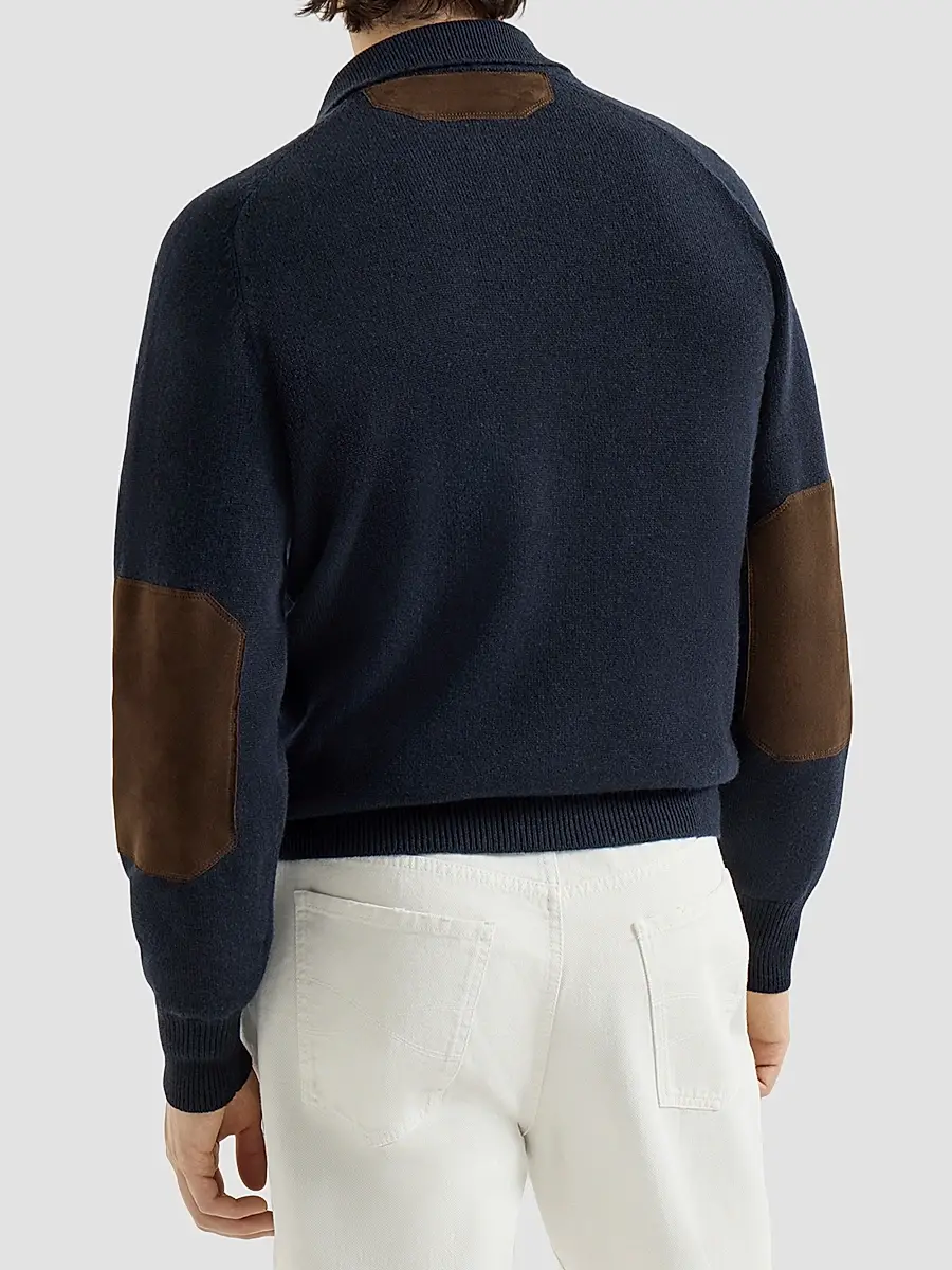 Brunello Cucinelli Men's Cashmere Cardigan with Shirt-Style Collar and Buttons - Navy Blue | Thumbnail 4 Brunello Cucinelli Men's Cashmere Cardigan with Shirt-Style Collar and Buttons - Navy Blue | Thumbnail 4