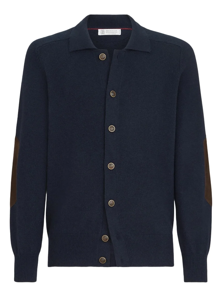 Men's Cashmere Cardigan with Shirt-Style Collar and Buttons - Navy Blue Men's Cashmere Cardigan with Shirt-Style Collar and Buttons - Navy Blue