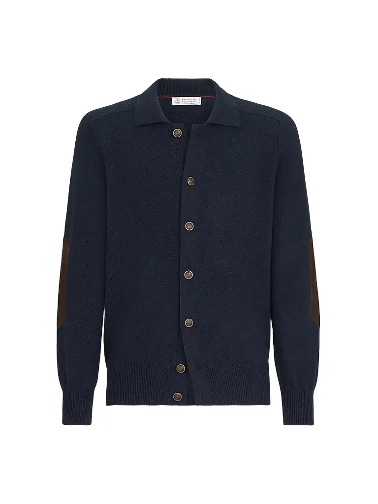 Brunello Cucinelli Men's Cashmere Cardigan with Shirt-Style Collar and Buttons - Navy Blue | Image 1 Brunello Cucinelli Men's Cashmere Cardigan with Shirt-Style Collar and Buttons - Navy Blue | Image 1