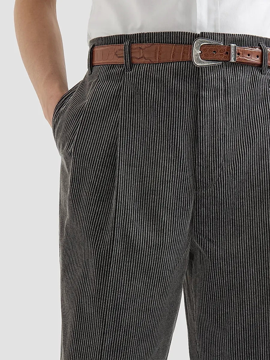 Brunello Cucinelli Men's Frosted Cotton Corduroy Trousers with Double Pleats - Grey | Thumbnail 2 Brunello Cucinelli Men's Frosted Cotton Corduroy Trousers with Double Pleats - Grey | Thumbnail 2