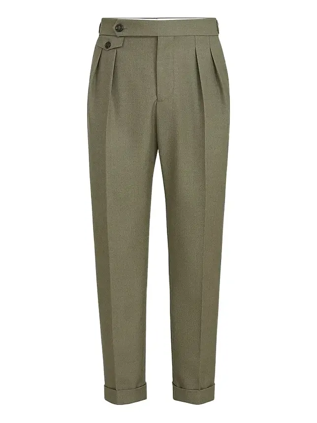 Men's Virgin Wool Diagonal Trousers with Reversed Double Pleats