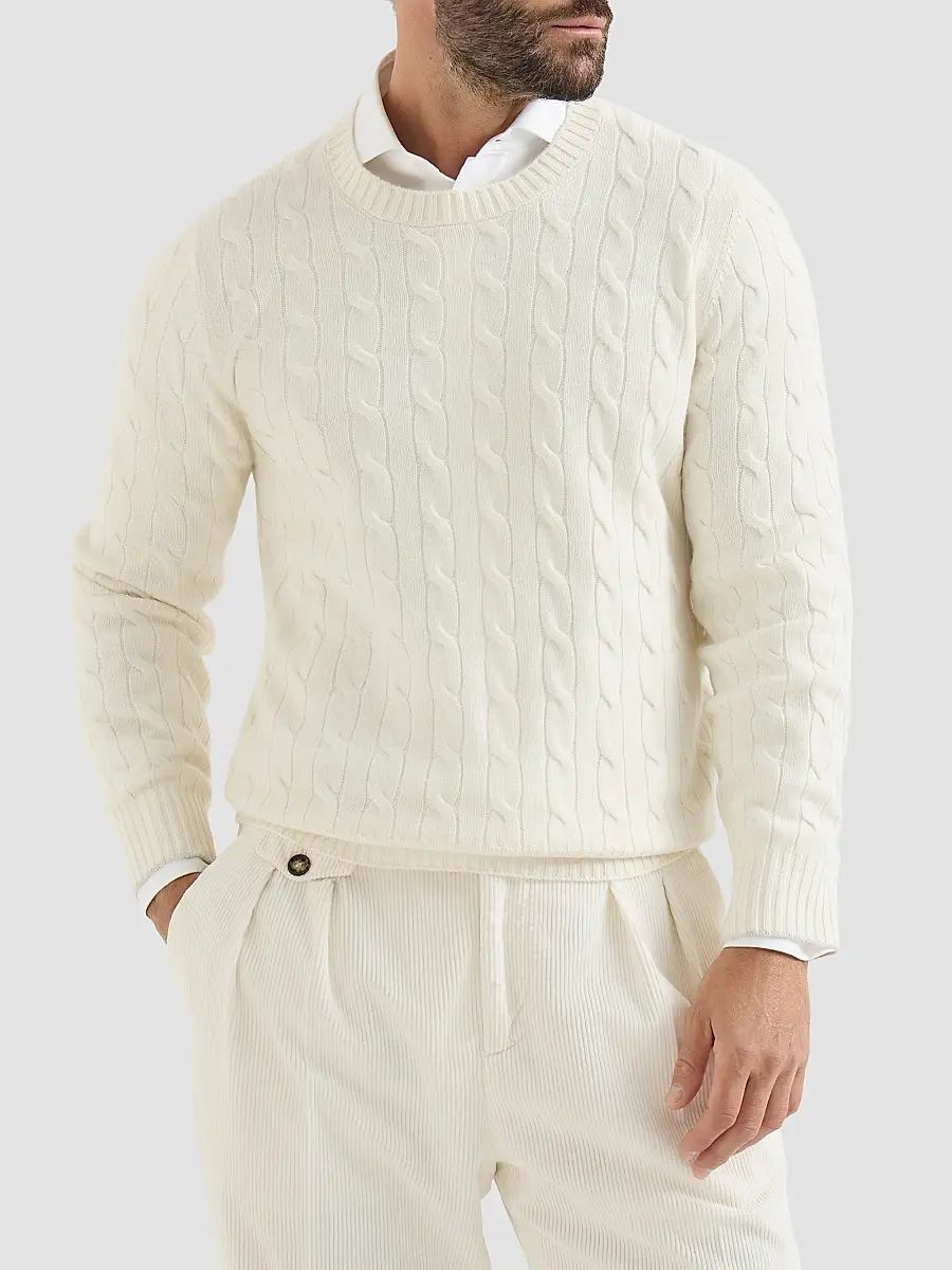 Brunello Cucinelli Men's Cashmere Cable Knit Sweater | Thumbnail 2 Brunello Cucinelli Men's Cashmere Cable Knit Sweater | Thumbnail 2