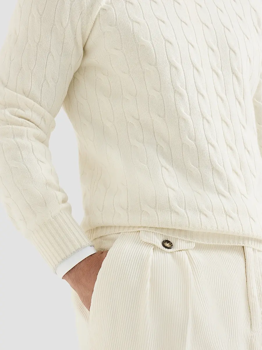 Brunello Cucinelli Men's Cashmere Cable Knit Sweater | Thumbnail 4 Brunello Cucinelli Men's Cashmere Cable Knit Sweater | Thumbnail 4