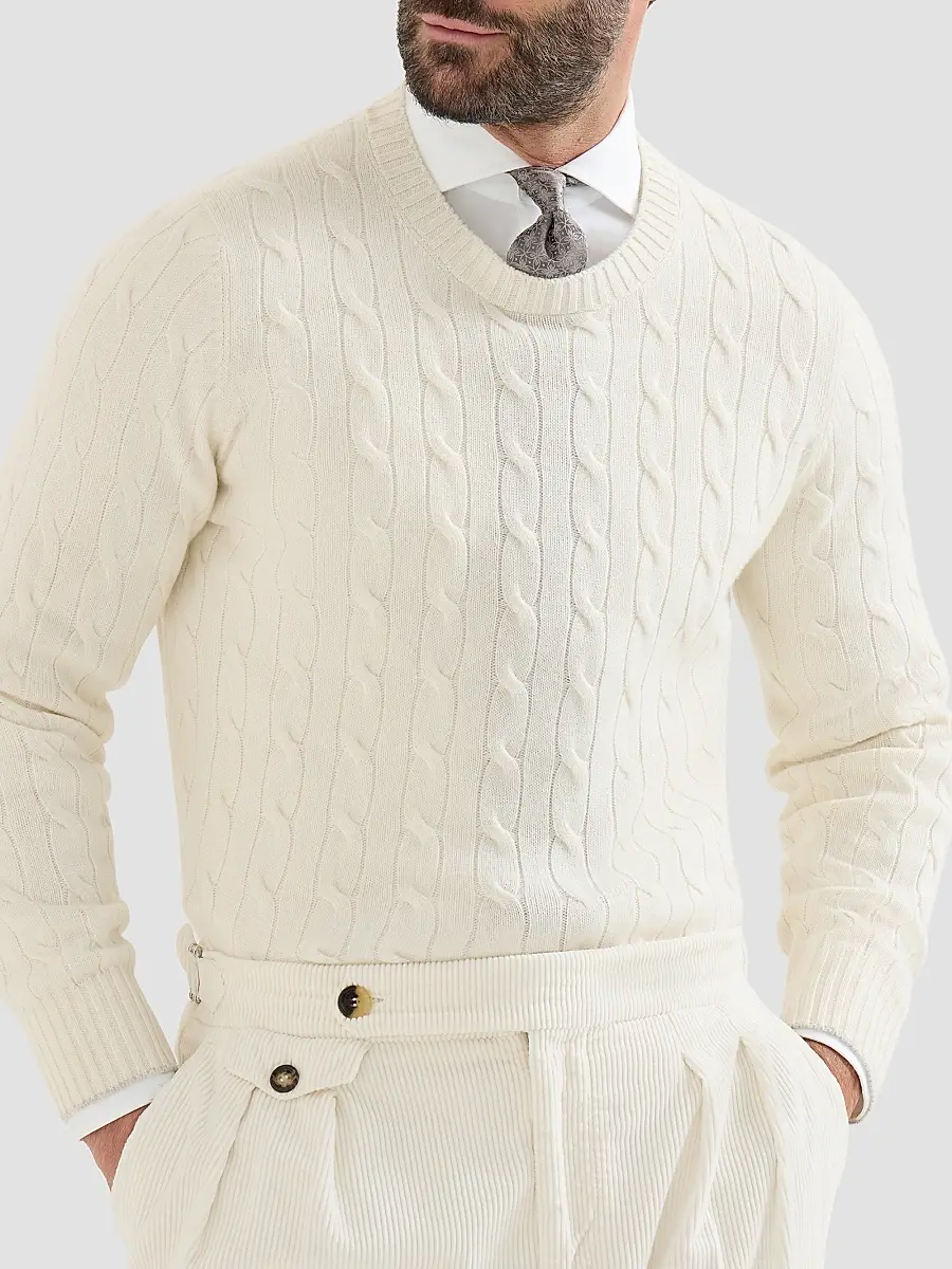 Brunello Cucinelli Men's Cashmere Cable Knit Sweater | Thumbnail 5 Brunello Cucinelli Men's Cashmere Cable Knit Sweater | Thumbnail 5