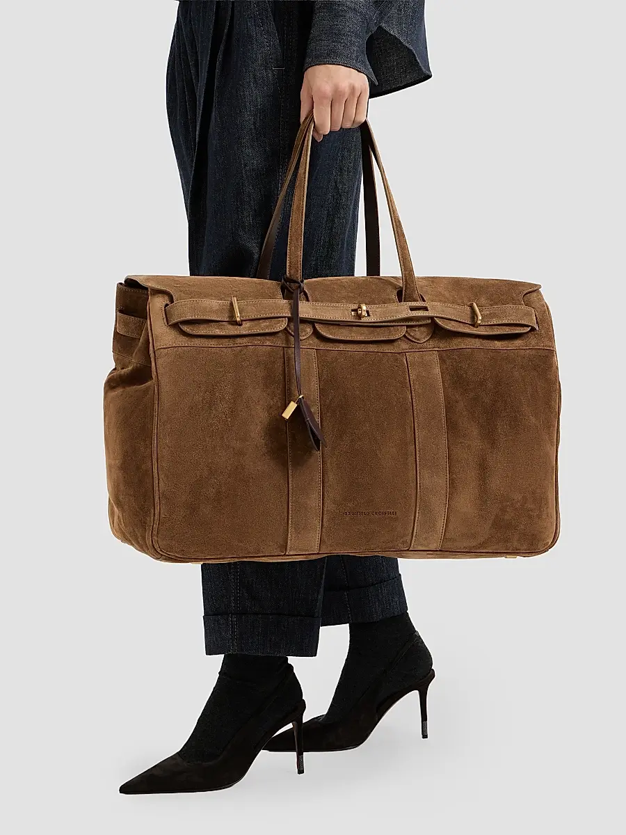 Brunello Cucinelli Women's Explorer Travel Tote Bag in Suede - Caramel | Thumbnail 2