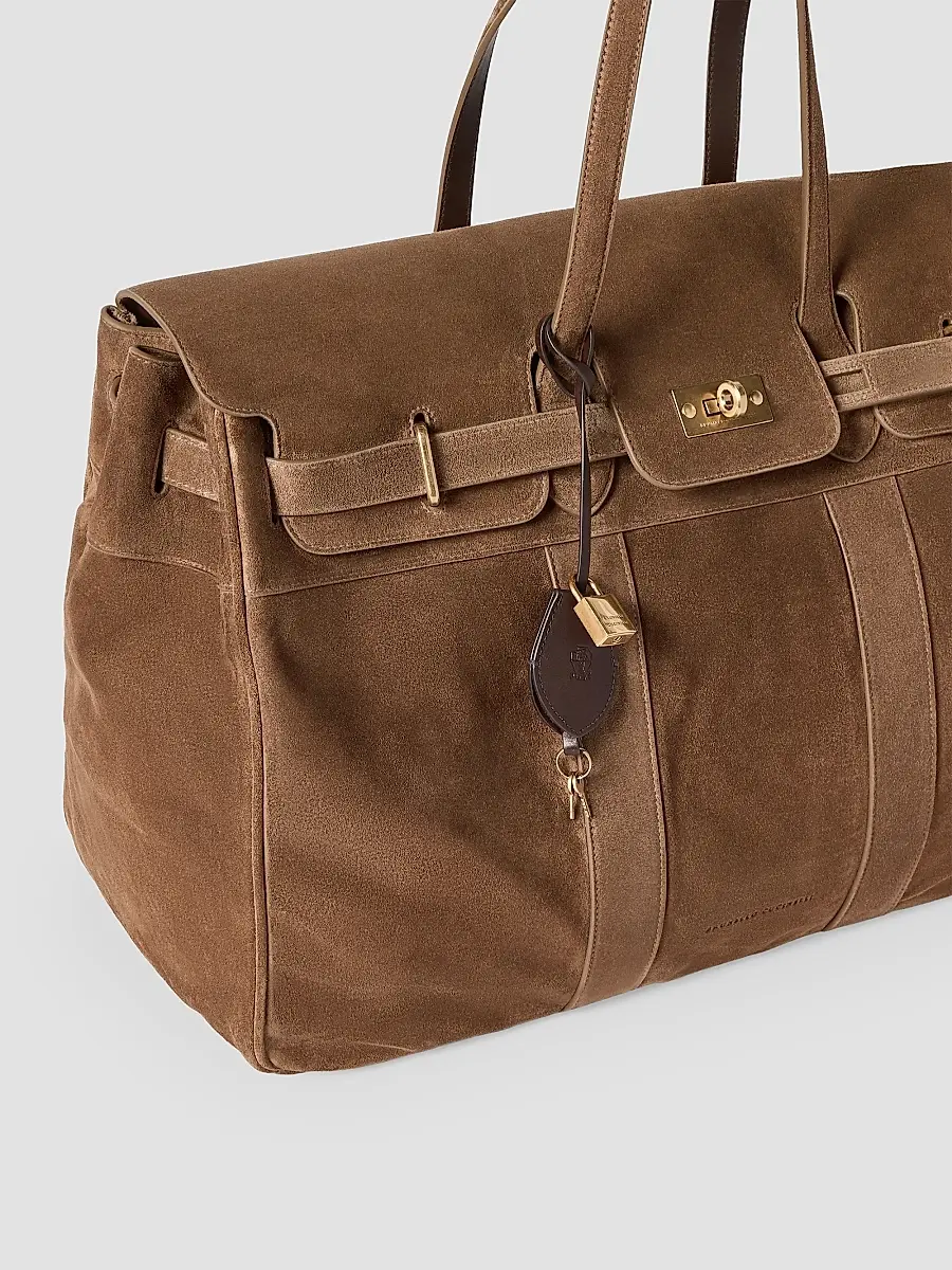 Brunello Cucinelli Women's Explorer Travel Tote Bag in Suede - Caramel | Thumbnail 4