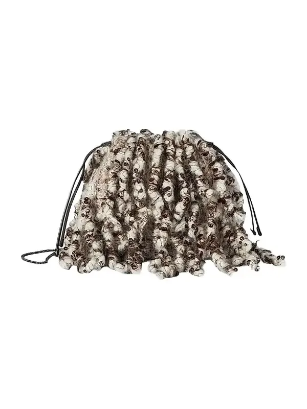Women's Dazzling Twist Embroidery Pouch Bag with Precious Chain - Brown