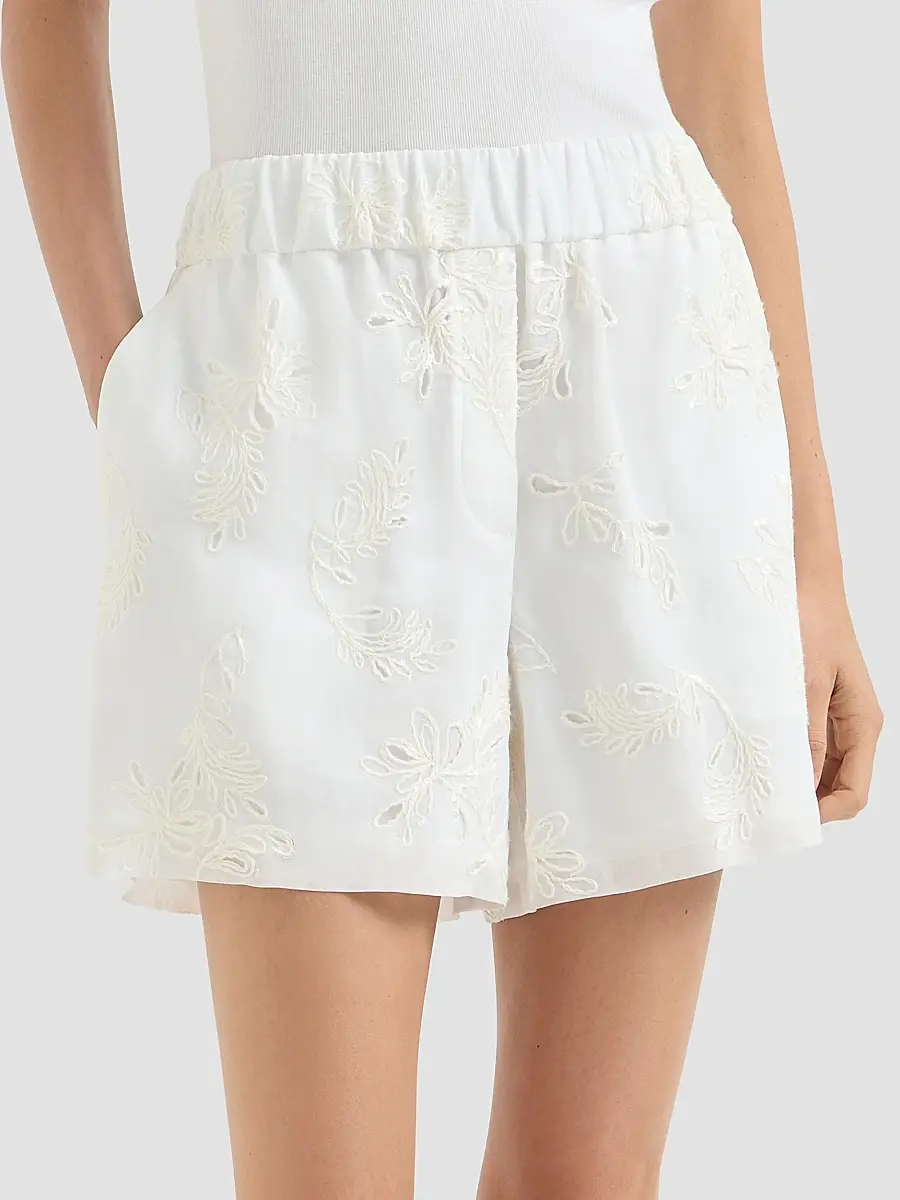 Brunello Cucinelli Women's Cotton Organza Shorts with Dazzling Broderie Anglaise | Thumbnail 3 Brunello Cucinelli Women's Cotton Organza Shorts with Dazzling Broderie Anglaise | Thumbnail 3