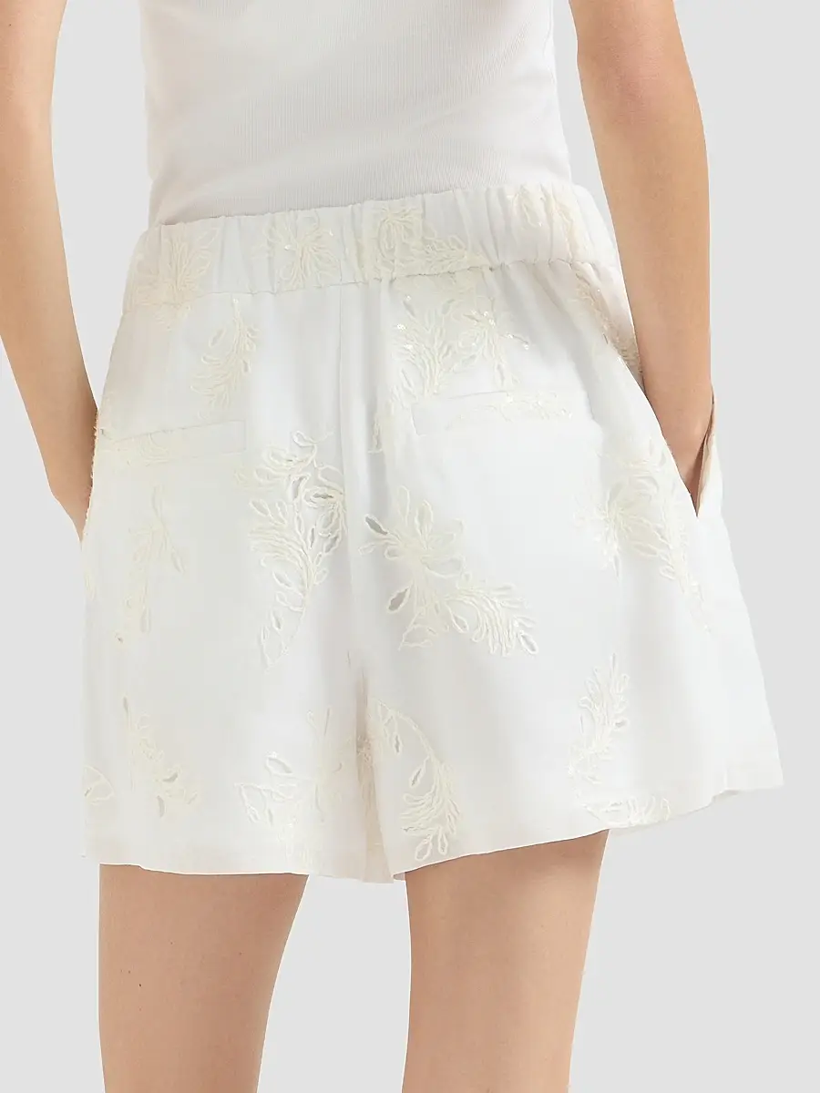 Brunello Cucinelli Women's Cotton Organza Shorts with Dazzling Broderie Anglaise | Thumbnail 4 Brunello Cucinelli Women's Cotton Organza Shorts with Dazzling Broderie Anglaise | Thumbnail 4