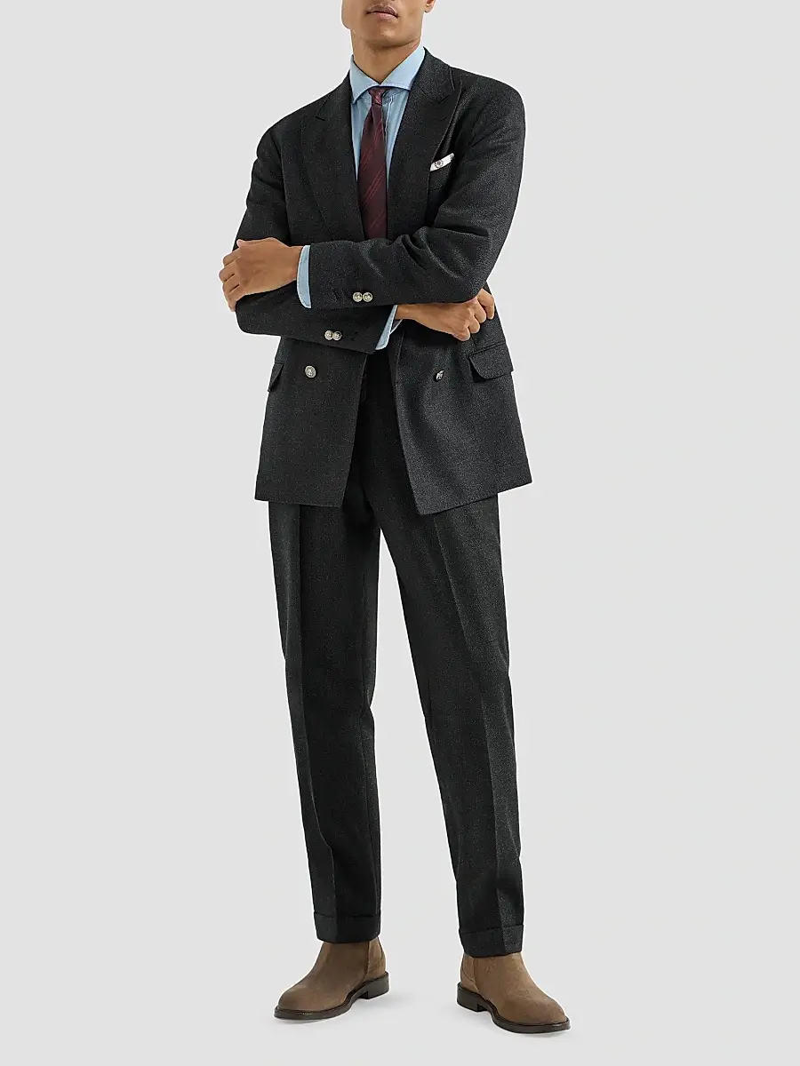 Brunello Cucinelli Men's Mouliné Virgin Wool Twill One and A Half Breasted Deconstructed Blazer | Thumbnail 2 Brunello Cucinelli Men's Mouliné Virgin Wool Twill One and A Half Breasted Deconstructed Blazer | Thumbnail 2