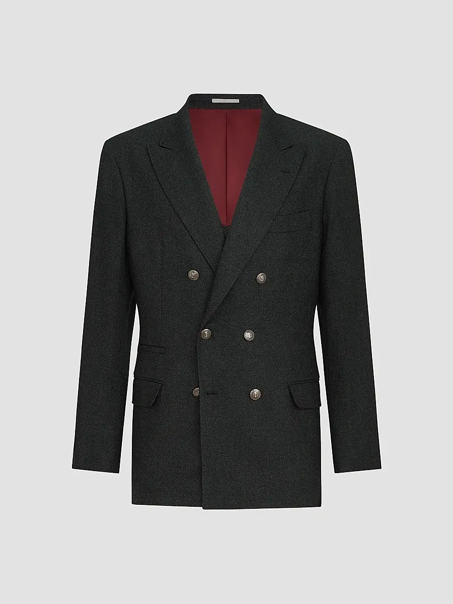Brunello Cucinelli Men's Mouliné Virgin Wool Twill One and A Half Breasted Deconstructed Blazer | Thumbnail 3 Brunello Cucinelli Men's Mouliné Virgin Wool Twill One and A Half Breasted Deconstructed Blazer | Thumbnail 3