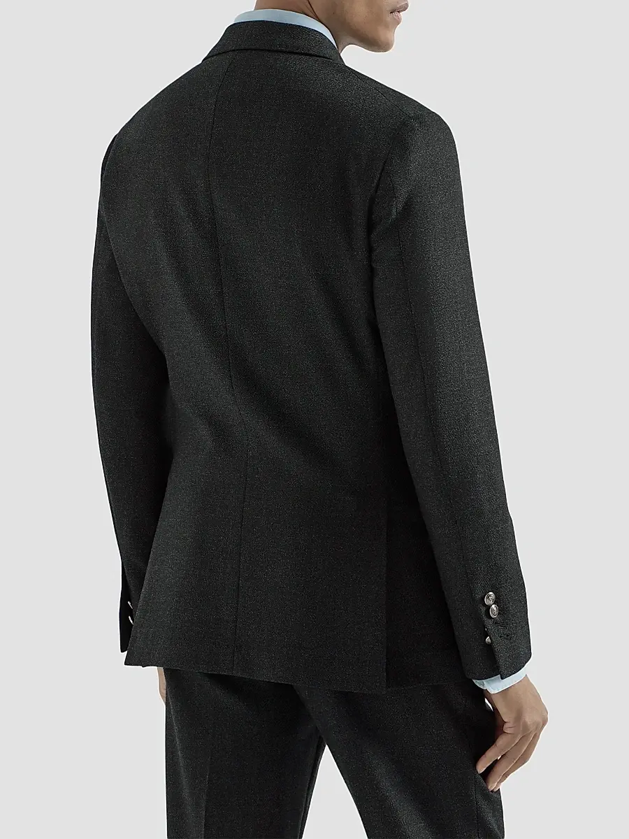 Brunello Cucinelli Men's Mouliné Virgin Wool Twill One and A Half Breasted Deconstructed Blazer | Thumbnail 4 Brunello Cucinelli Men's Mouliné Virgin Wool Twill One and A Half Breasted Deconstructed Blazer | Thumbnail 4