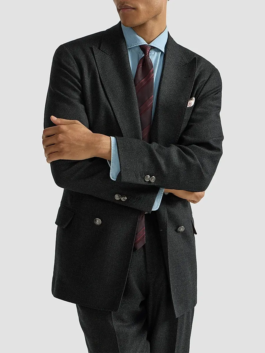 Brunello Cucinelli Men's Mouliné Virgin Wool Twill One and A Half Breasted Deconstructed Blazer | Thumbnail 5 Brunello Cucinelli Men's Mouliné Virgin Wool Twill One and A Half Breasted Deconstructed Blazer | Thumbnail 5