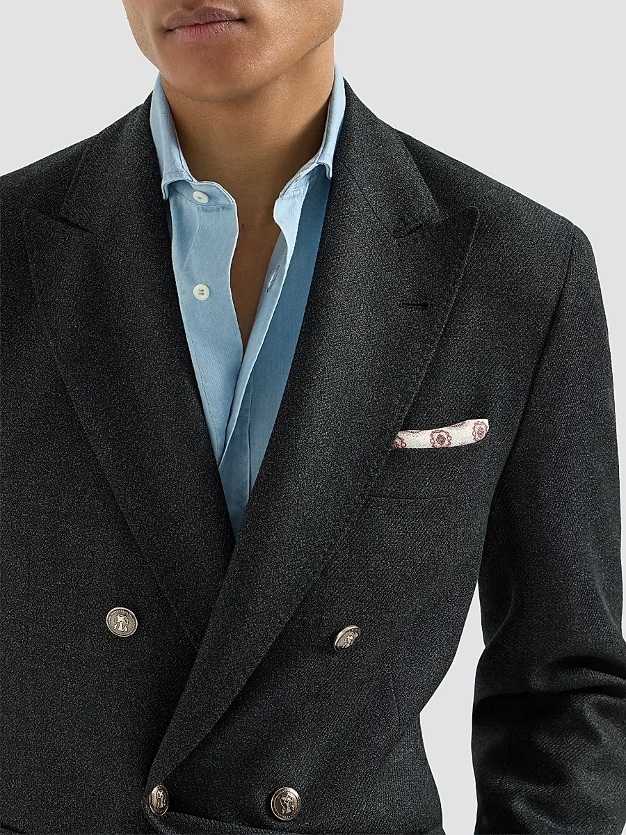 Brunello Cucinelli Men's Mouliné Virgin Wool Twill One and A Half Breasted Deconstructed Blazer | Thumbnail 6 Brunello Cucinelli Men's Mouliné Virgin Wool Twill One and A Half Breasted Deconstructed Blazer | Thumbnail 6