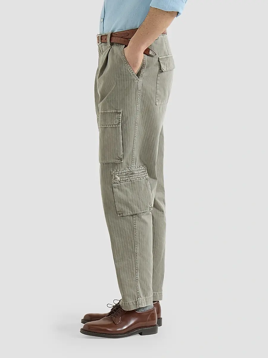 Brunello Cucinelli Men's Cotton Chevron Trousers with Cargo Pockets and Waist Tabs - Military | Thumbnail 3 Brunello Cucinelli Men's Cotton Chevron Trousers with Cargo Pockets and Waist Tabs - Military | Thumbnail 3