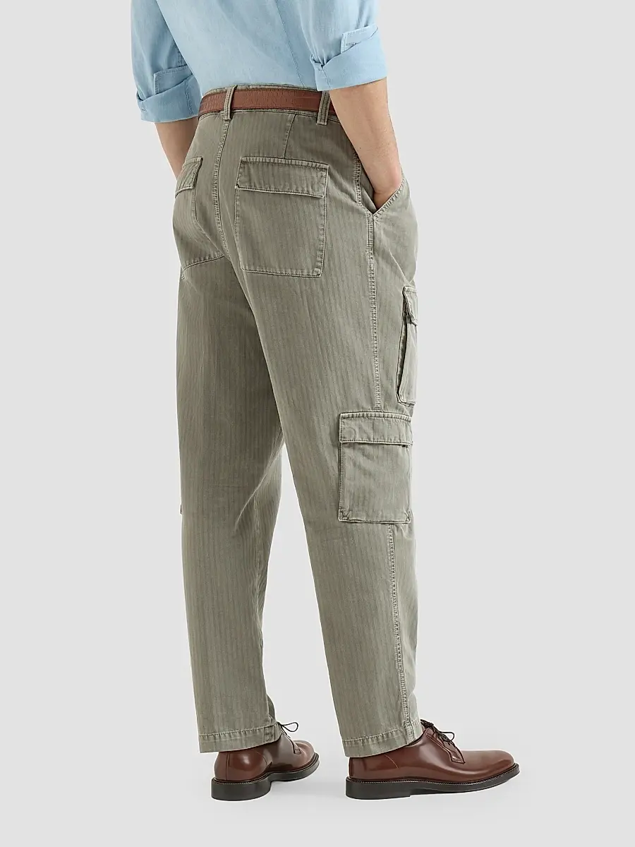Brunello Cucinelli Men's Cotton Chevron Trousers with Cargo Pockets and Waist Tabs - Military | Thumbnail 4 Brunello Cucinelli Men's Cotton Chevron Trousers with Cargo Pockets and Waist Tabs - Military | Thumbnail 4