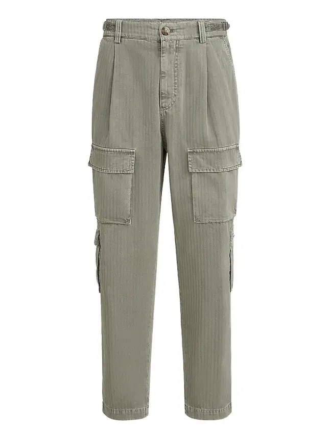 Men's Cotton Chevron Trousers with Cargo Pockets and Waist Tabs - Military Men's Cotton Chevron Trousers with Cargo Pockets and Waist Tabs - Military