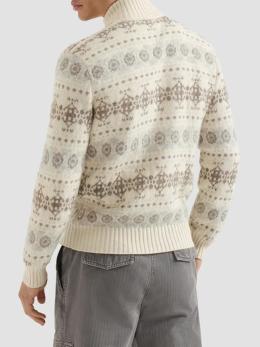 Brunello Cucinelli Men's Cashmere Jacquard High-Neck Cardigan with Zipper - Stone Grey | Thumbnail 4