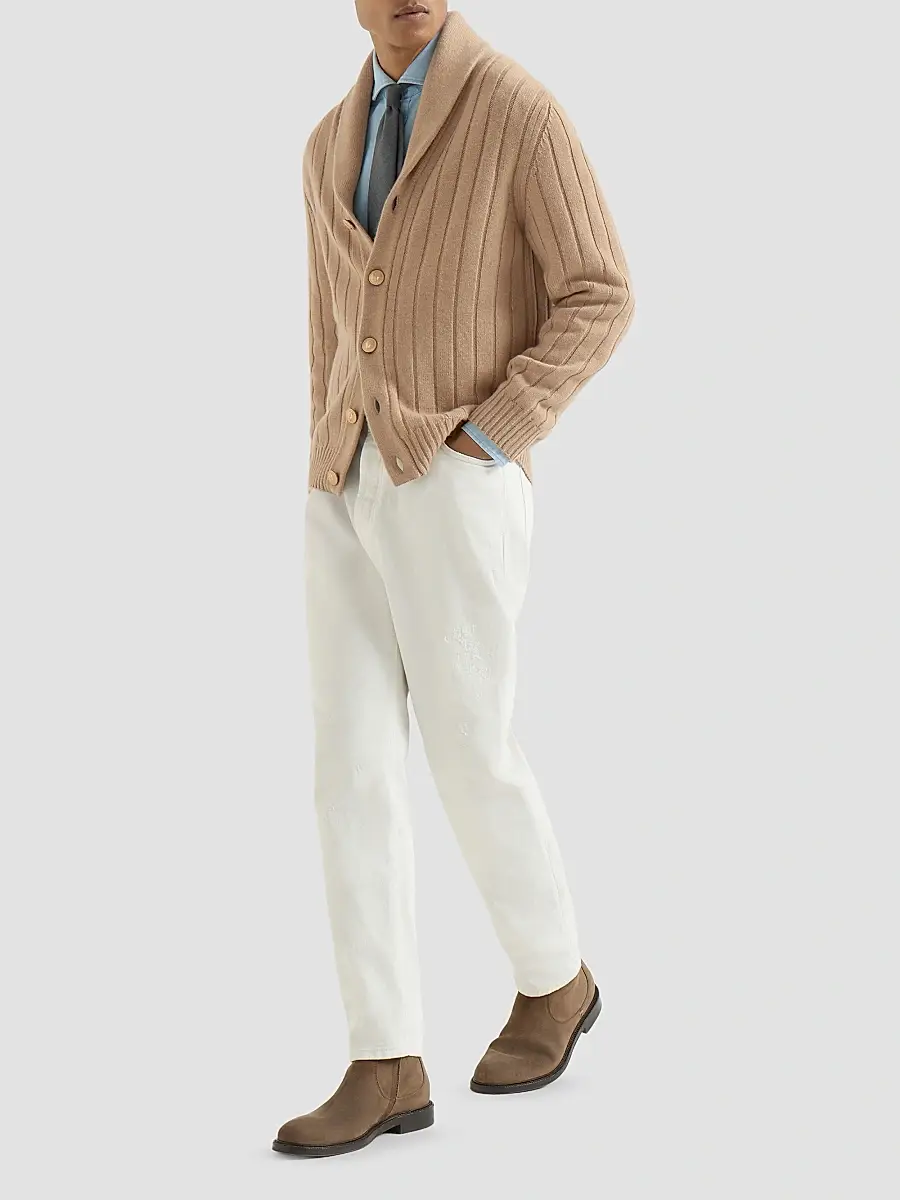 Brunello Cucinelli Men's Cashmere Ribbed Cardigan | Thumbnail 2 Brunello Cucinelli Men's Cashmere Ribbed Cardigan | Thumbnail 2