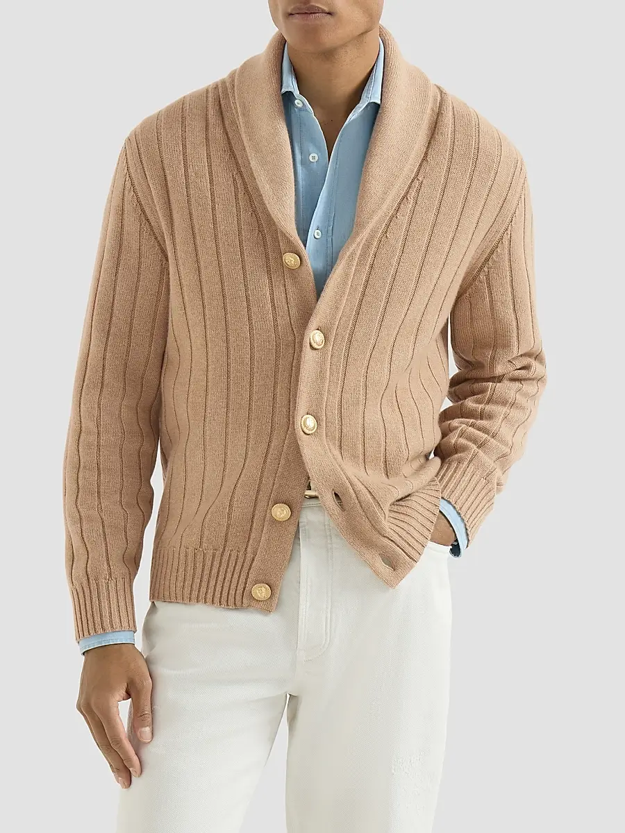 Brunello Cucinelli Men's Cashmere Ribbed Cardigan | Thumbnail 3 Brunello Cucinelli Men's Cashmere Ribbed Cardigan | Thumbnail 3