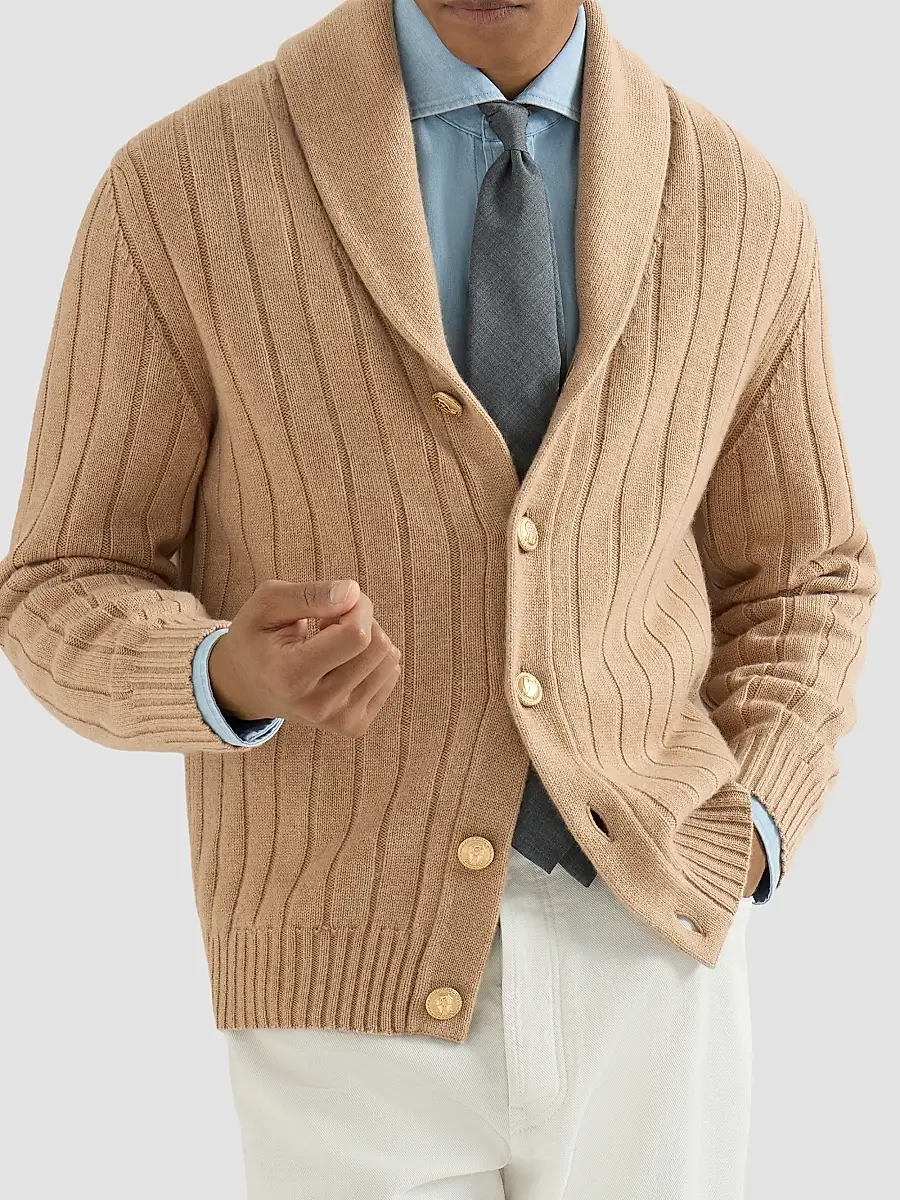 Brunello Cucinelli Men's Cashmere Ribbed Cardigan | Thumbnail 5 Brunello Cucinelli Men's Cashmere Ribbed Cardigan | Thumbnail 5