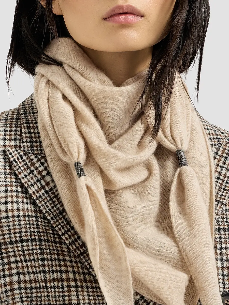 Brunello Cucinelli Women's Cashmere Scarf with Shiny Details - Beige | Thumbnail 2