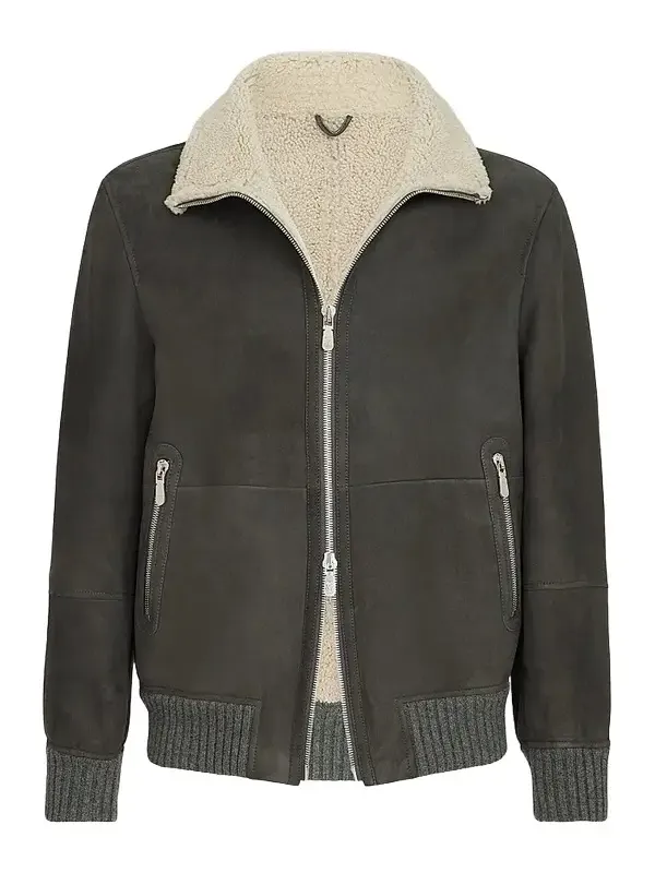 Men's Suede Curly Shearling Bomber Jacket Men's Suede Curly Shearling Bomber Jacket