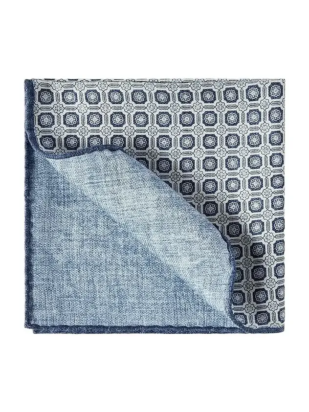 Men's Silk Pocket Square with Geometric Design - Blue Men's Silk Pocket Square with Geometric Design - Blue