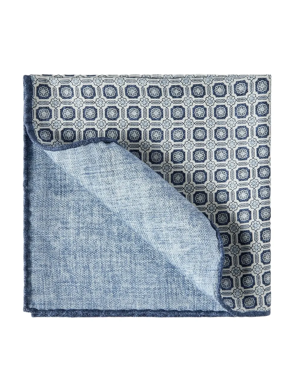 Men's Silk Pocket Square with Geometric Design - Blue