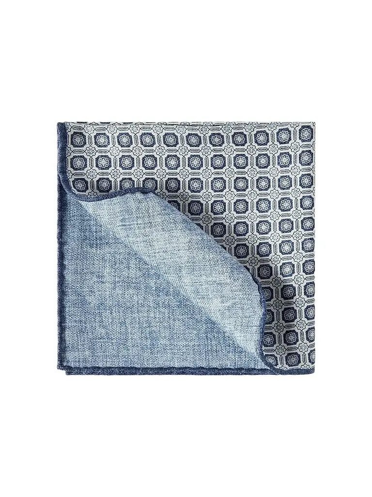 Brunello Cucinelli Men's Silk Pocket Square with Geometric Design - Blue | Image 1 Brunello Cucinelli Men's Silk Pocket Square with Geometric Design - Blue | Image 1