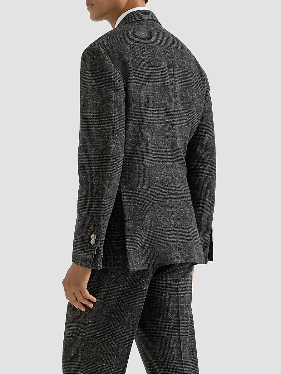 Brunello Cucinelli Men's Silk, Wool and Cashmere Prince of Wales Flannel Deconstructed Blazer | Thumbnail 4 Brunello Cucinelli Men's Silk, Wool and Cashmere Prince of Wales Flannel Deconstructed Blazer | Thumbnail 4