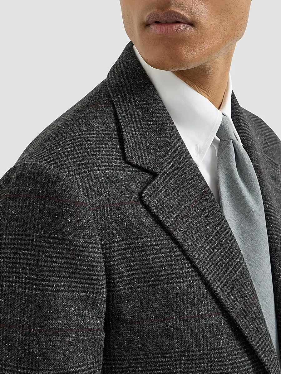 Brunello Cucinelli Men's Silk, Wool and Cashmere Prince of Wales Flannel Deconstructed Blazer | Thumbnail 5 Brunello Cucinelli Men's Silk, Wool and Cashmere Prince of Wales Flannel Deconstructed Blazer | Thumbnail 5