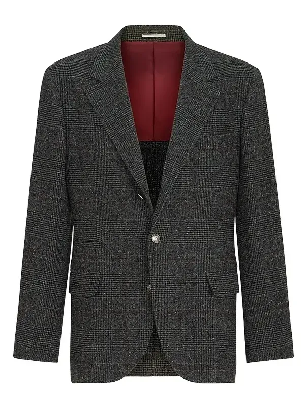 Men's Silk, Wool and Cashmere Prince of Wales Flannel Deconstructed Blazer