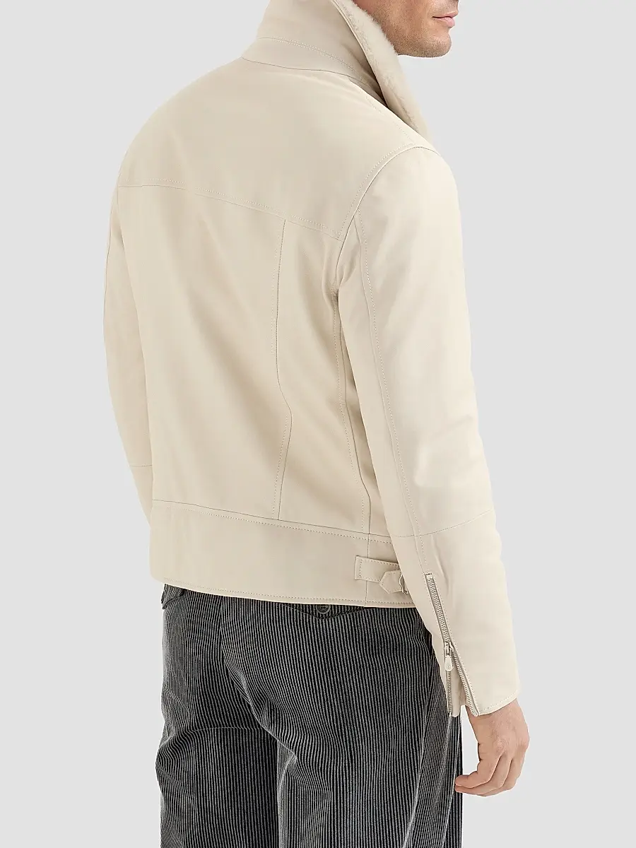 Brunello Cucinelli Men's Nappa Leather Biker Jacket with Thermore Padding and Detachable Shearling Collar | Thumbnail 3 Brunello Cucinelli Men's Nappa Leather Biker Jacket with Thermore Padding and Detachable Shearling Collar | Thumbnail 3