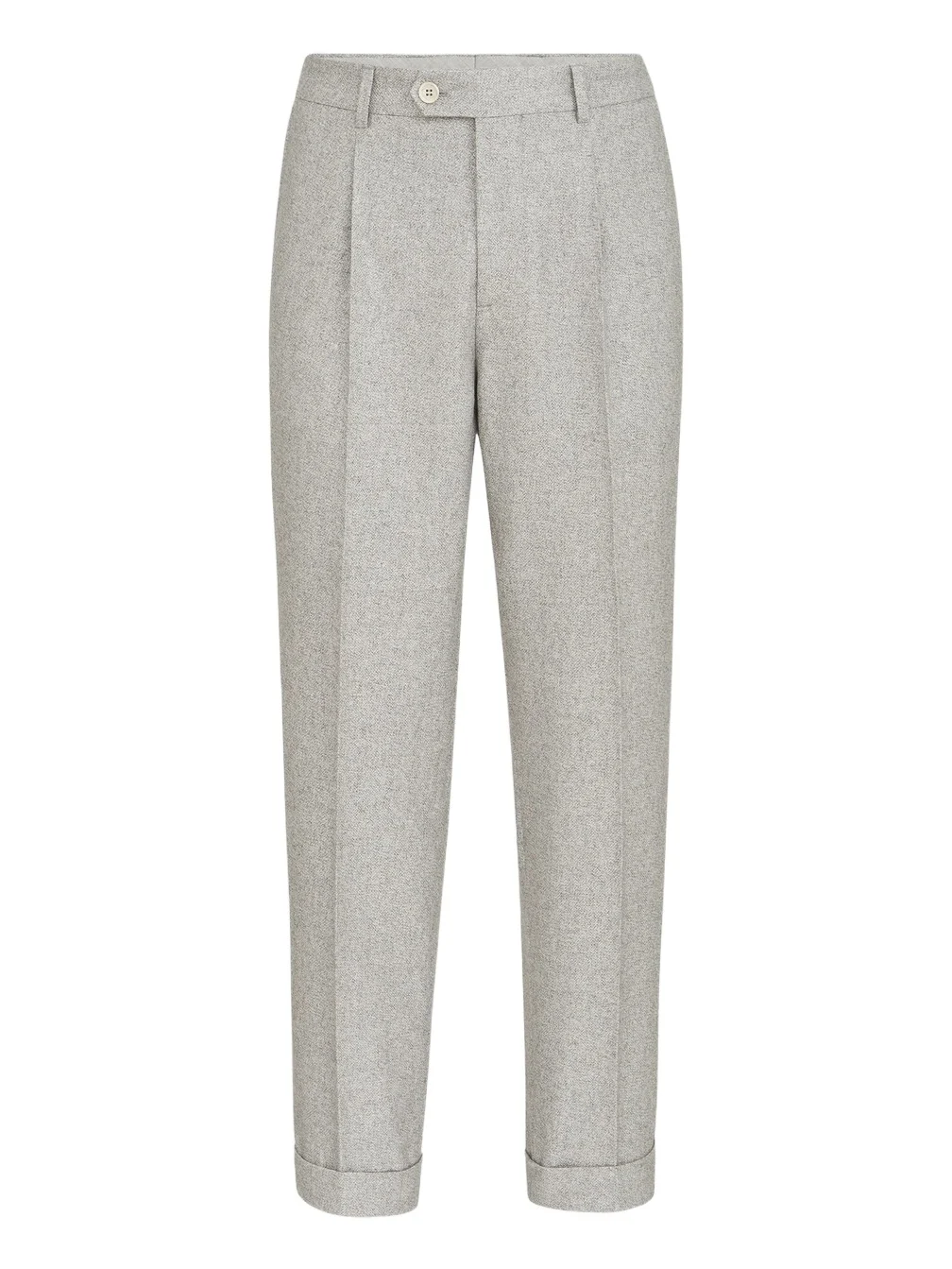 Brunello Cucinelli Men's Silk and Cashmere Cavalry Tweed Trousers with Pleats - Light Grey
