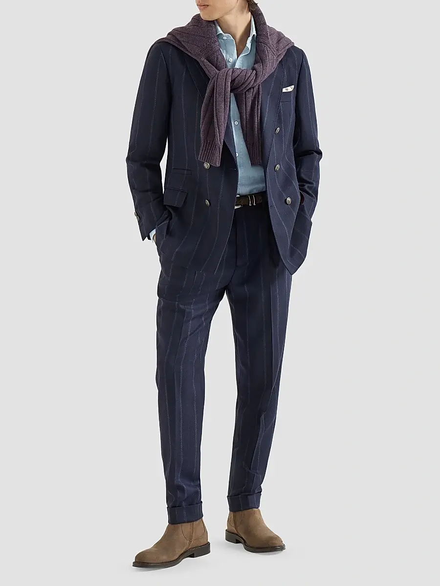 Brunello Cucinelli Men's Cashmere and Virgin Wool Multistrip Twill Trousers | Thumbnail 2 Brunello Cucinelli Men's Cashmere and Virgin Wool Multistrip Twill Trousers | Thumbnail 2